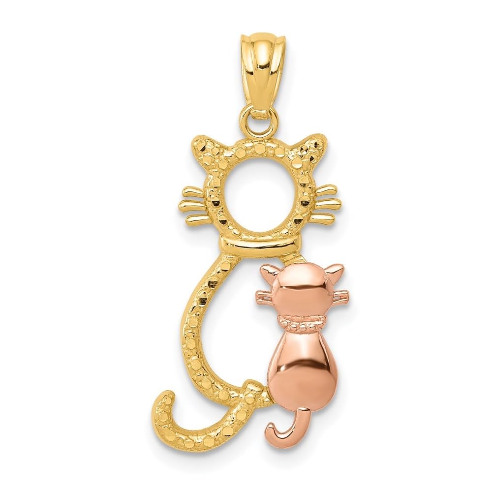 14K Rose & Yellow Gold Two-Tone Cat Pendant with Diamond-Cut Detailing - Perfect for Gifts, Anniversaries & Everyday Elegance