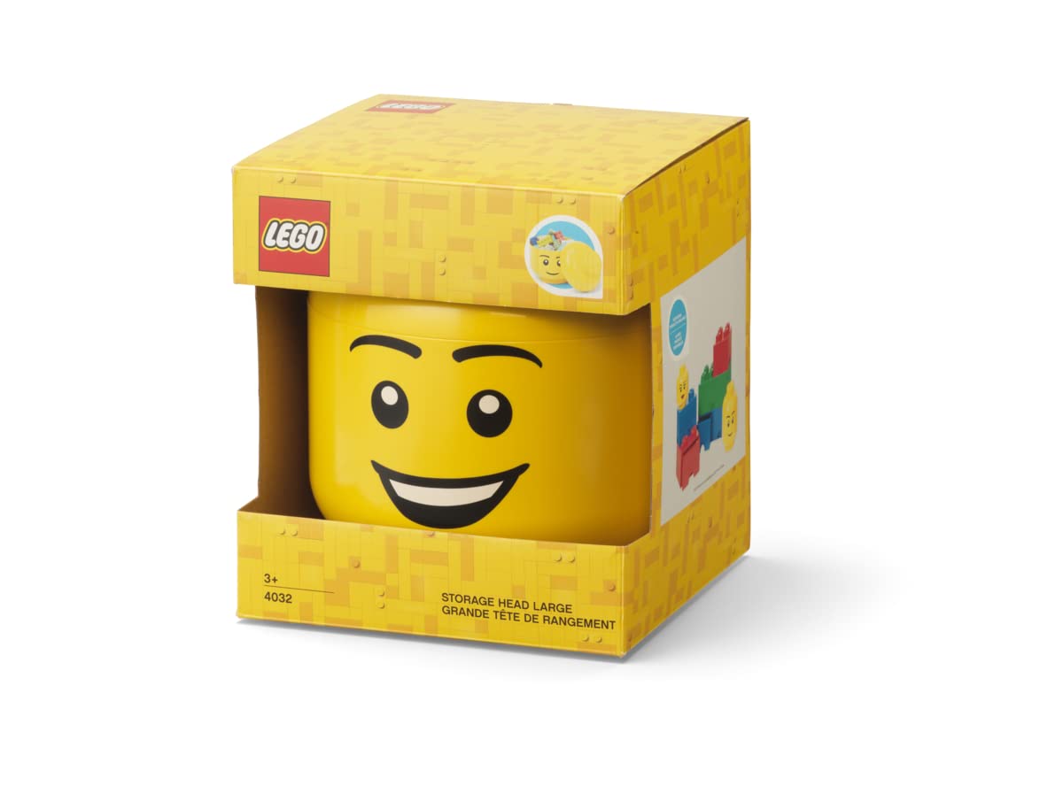 **LEGO Iconic Storage Head Large - 8.5L Stackable Toy Organizer Box for Kids, Yellow Happy Boy Design - Perfect for Playroom, Bedroom & Classroom Organization**