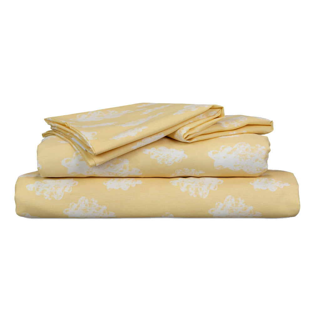 Premium Yellow Cloud-Print Bed Sheet Set - Soft & Breathable Single Size for Ultimate Comfort - Perfect for Kids' Rooms, Guest Beds & Cozy Bedroom Decor