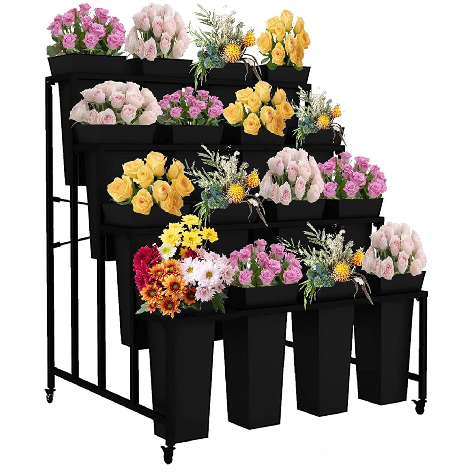 Metal Plant Stand with Wheels - Adjustable Flower Rack Planter Shelf for Indoor/Outdoor Use | Garden, Balcony, Patio & Flower Shop Decor | Perfect for Displaying Potted Plants, Succulents & Home Decor