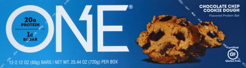 ONE 1 Protein Bars - 20g Protein & Only 1g Sugar | Chocolate Chip Cookie Dough Flavor | Gluten-Free Snack (2.12 Oz) - Perfect for High Protein Diets, Post-Workout Recovery & Healthy On-the-Go Snacking