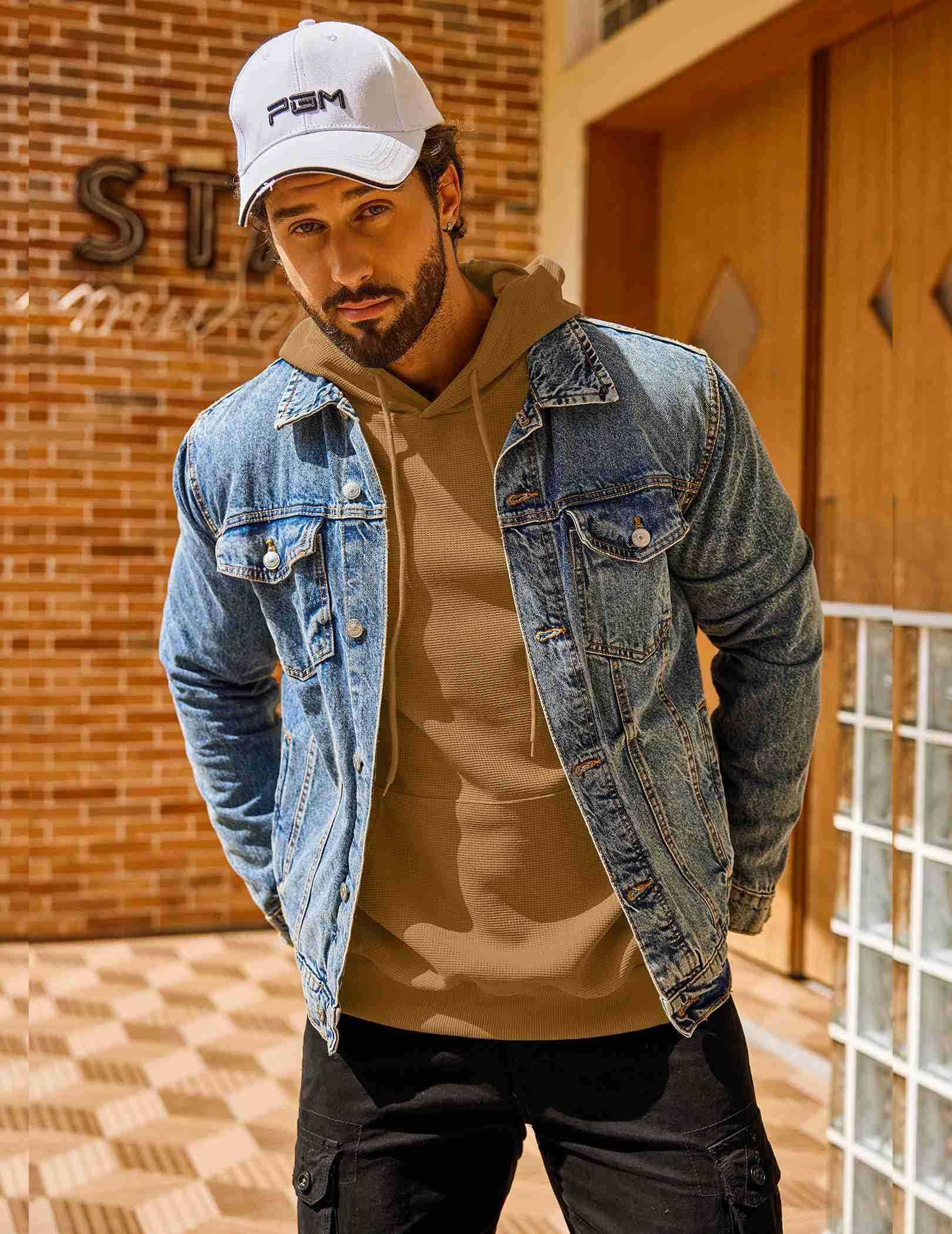 COOFANDY Men's Long Sleeve Waffle Knit Hoodie with Pocket - Casual Pullover Sweatshirt for Everyday Wear, Gym, and Outdoor Activities