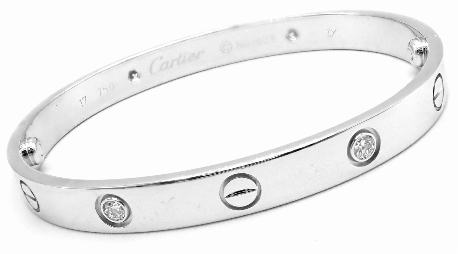 Authentic Cartier 18K White Gold Love Bracelet with 4 Diamonds - Size 17 Certified | Luxury Jewelry for Women, Perfect Gift for Anniversary, Valentine's Day & Special Occasions