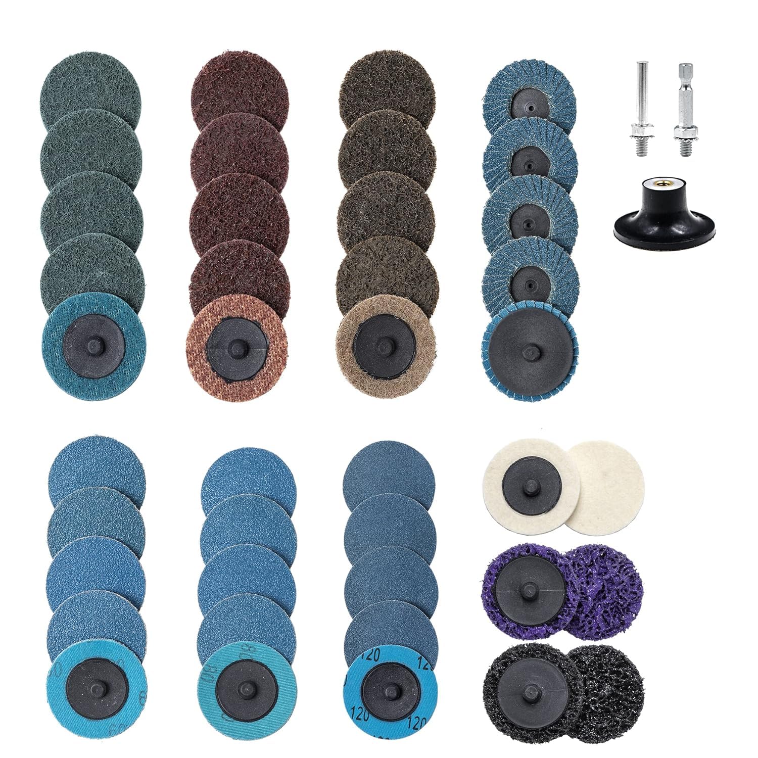 44Pcs 2-Inch Roll Lock Sanding Discs Set with 1/4-Inch Holder - Quick Change Surface Conditioning Discs for Die Grinder - Perfect for Sanding, Stripping, Grinding, Polishing & Paint Removal - Ideal for Metal, Wood & Automotive Surfaces