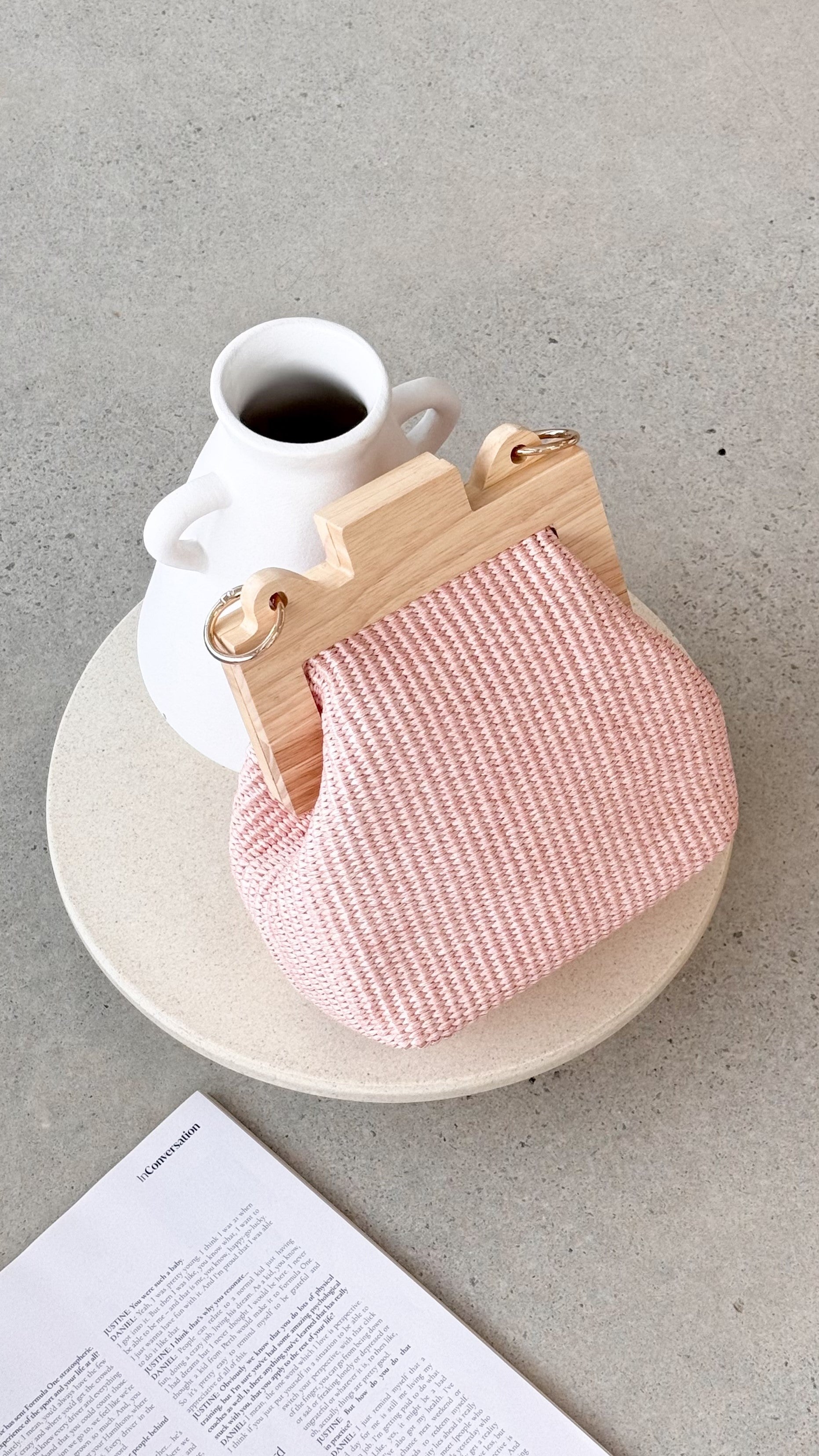 Abby Timber Frame Woven Mini Crossbody Bag in Pale Pink | Stylish & Lightweight for Women | Perfect for Parties, Dates & Everyday Use