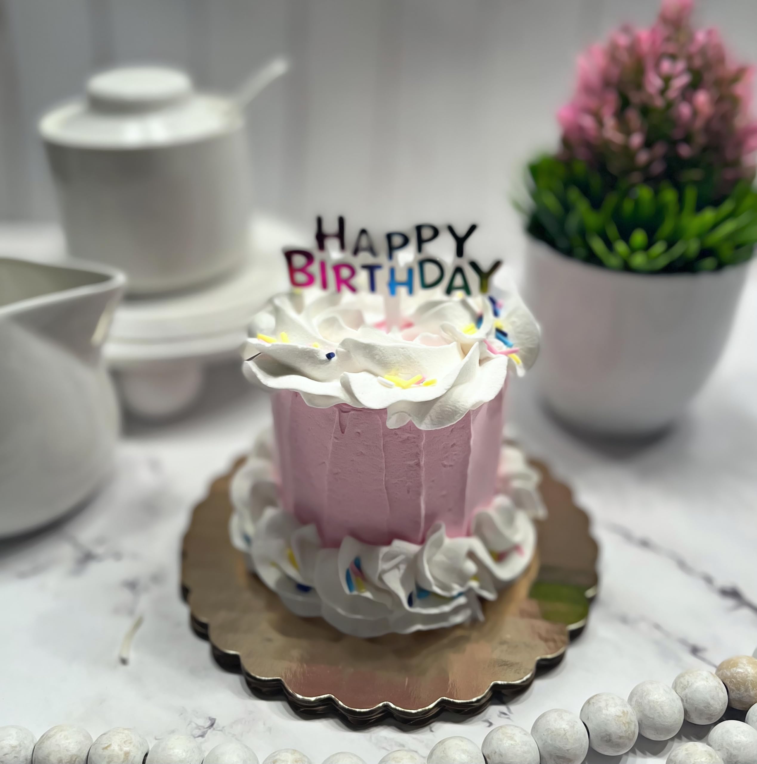 Dezicakes Handmade Pink Mini Fake Birthday Cake - Artificial Cake for Party Decorations, Baby Showers & Wedding Centerpieces