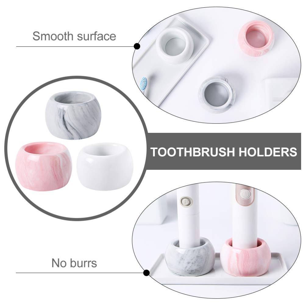 Cabilock 3-Piece Marble Toothbrush Holder Stand - Bathroom Organizer for Electric & Manual Toothbrushes, Toothbrush Storage with Stable Base - Perfect for Countertop, Vanity, and Modern Bathroom Decor