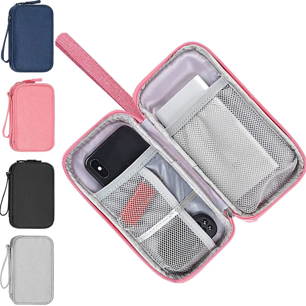 Pink Travel Cord Organizer Case - Electronic Cable Storage Bag for Hard Drives, Chargers, Phones, USB Cables, SD Cards, Earphones & Mouse | Portable Travel Accessories for Office, Home & Car Organization