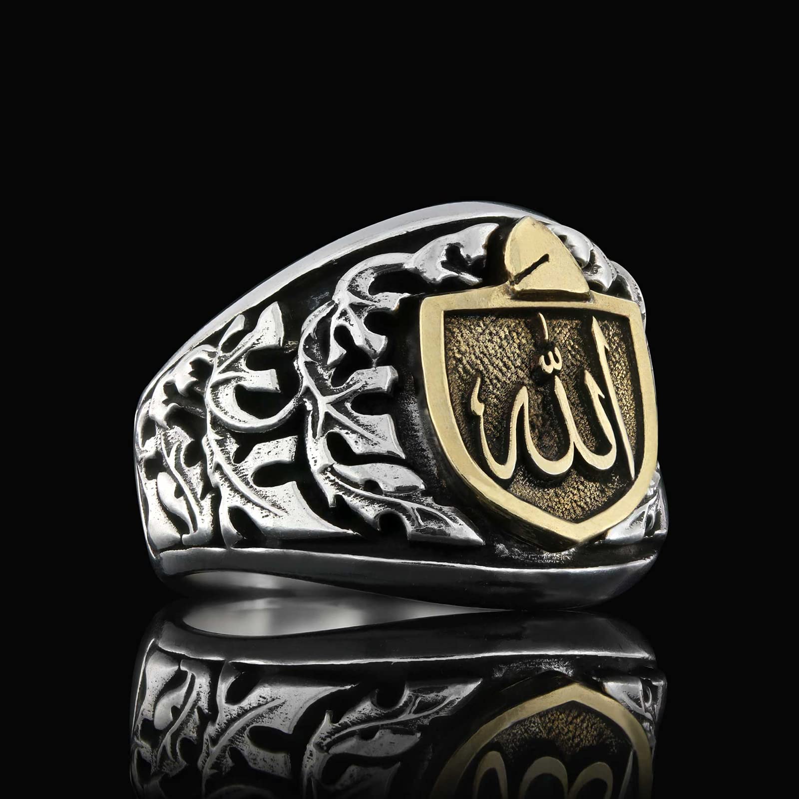 Allah Ring for Men - Gold Plated Islamic Religious Jewelry, Arabic Calligraphy Signet Ring - Perfect Gift for Muslim Men, Eid, Ramadan & Daily Wear