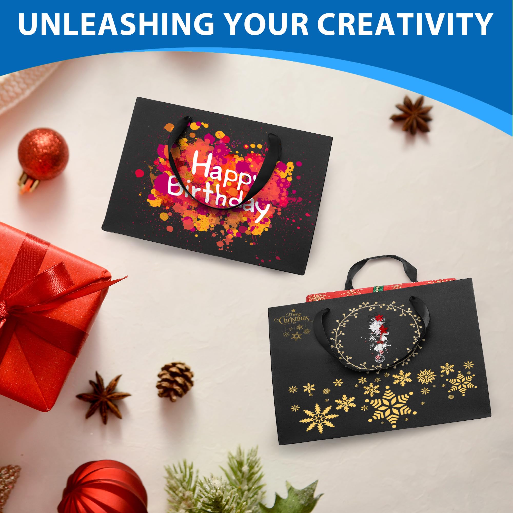 Argivean Black Gift Bags Medium (6 Pack) - 12.6x4x8.7 Inch Premium Party Favor Bags with Handles for Weddings, Birthdays, Business Events & Holiday Gifting - Perfect for Corporate Favors, Bridal Showers & Special Occasions