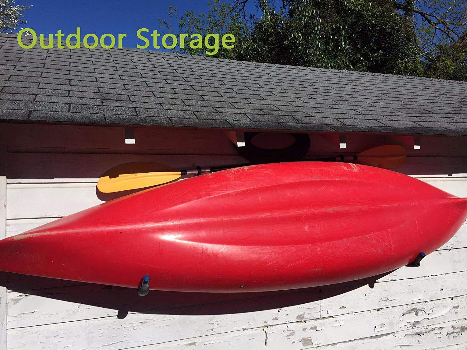 Heavy Duty Kayak Storage Rack - 38cm Jumbo Arm Garage Hooks, Wall Mount Canoe Hanger & Organizer for Surfboard, Snowboard, Paddle Board - Perfect for Garage, Basement & Outdoor Water Sports Equipment Storage