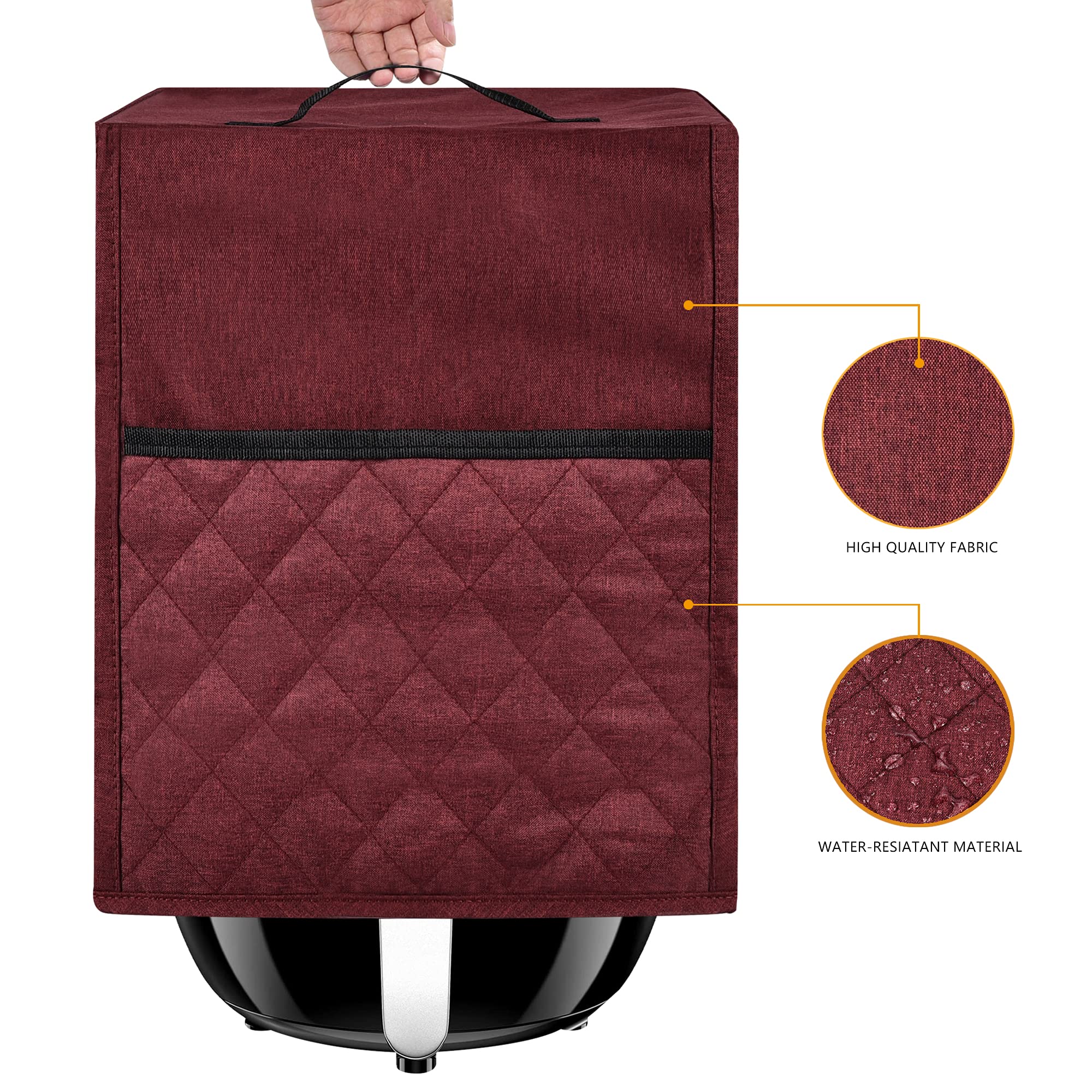 Non-Slip Air Fryer Cover with 2 Accessory Pockets - Waterproof & Easy Clean Dust Protector for 2.8-4.8 Quart Air Fryers (Burgundy) - Perfect for Kitchen Countertop Storage & Small Appliance Protection