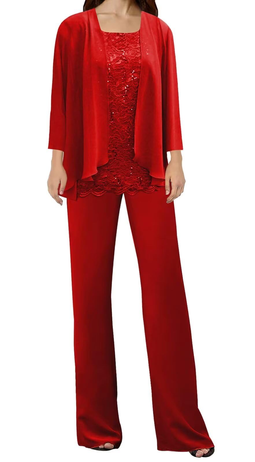 Elegant 3-Piece Mother of the Bride Pant Suit Set - Lace Formal Evening Dress for Wedding Guests & Groom (MT069) | Perfect for Weddings, Receptions & Special Occasions