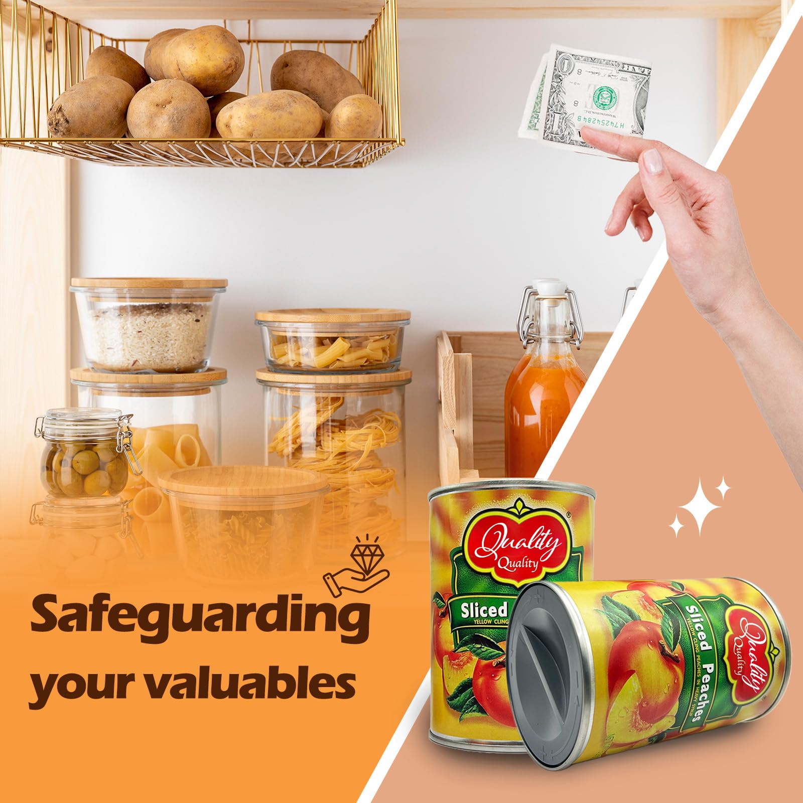 Cloud Maison Fake Soup Can Diversion Safe - Secure Storage for Jewelry, Cash, Coins & Keys - Hidden Home Security Container - Peach - Perfect for Bedroom, Office or Travel Use