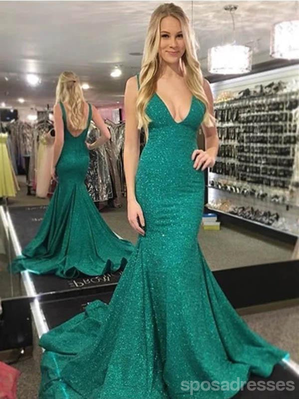 Elegant Green Mermaid Spaghetti Strap V-Neck Backless Long Prom Dress for Women - Perfect for Evening Gala, Homecoming, and Formal Events