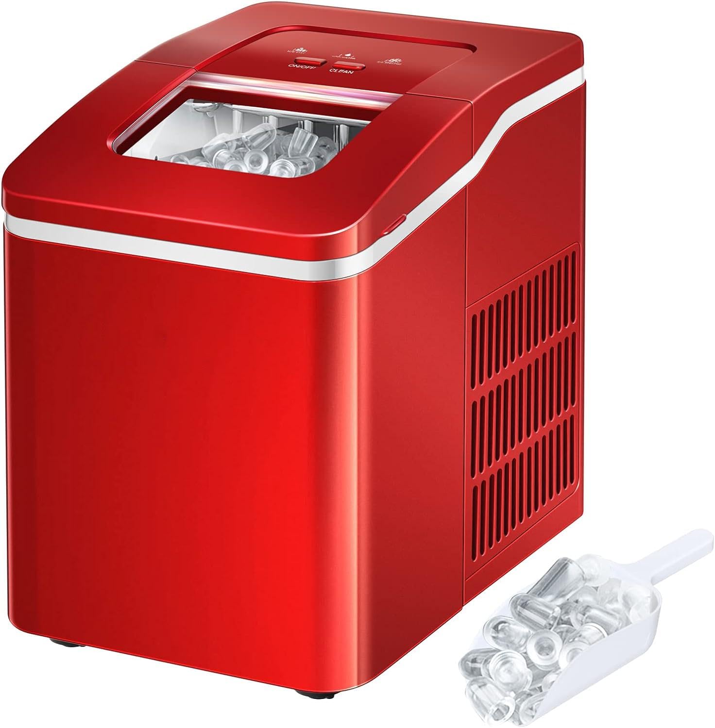 ARLIME Portable Countertop Ice Maker Machine - 26LBS/24H, Makes Ice in 8 Minutes - Includes Scoop & Basket - Perfect for Home, Office, Parties, Bars, Camping & Outdoor Events (Red)