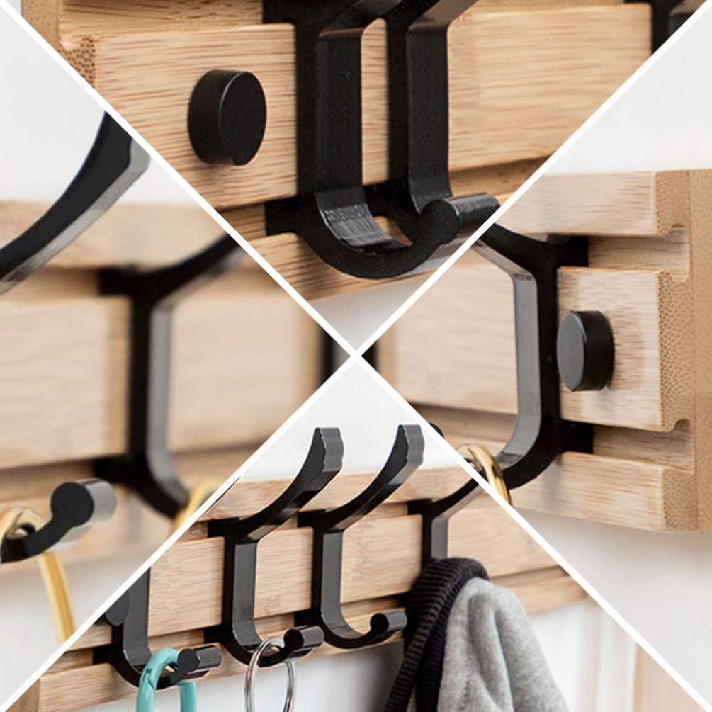 Cabilock Key Hanger Set - 6 Bamboo Door Hooks for Keys, Hats, Coats & Accessories | Space-Saving Wall Mount Organizer for Entryway, Bedroom & Closet