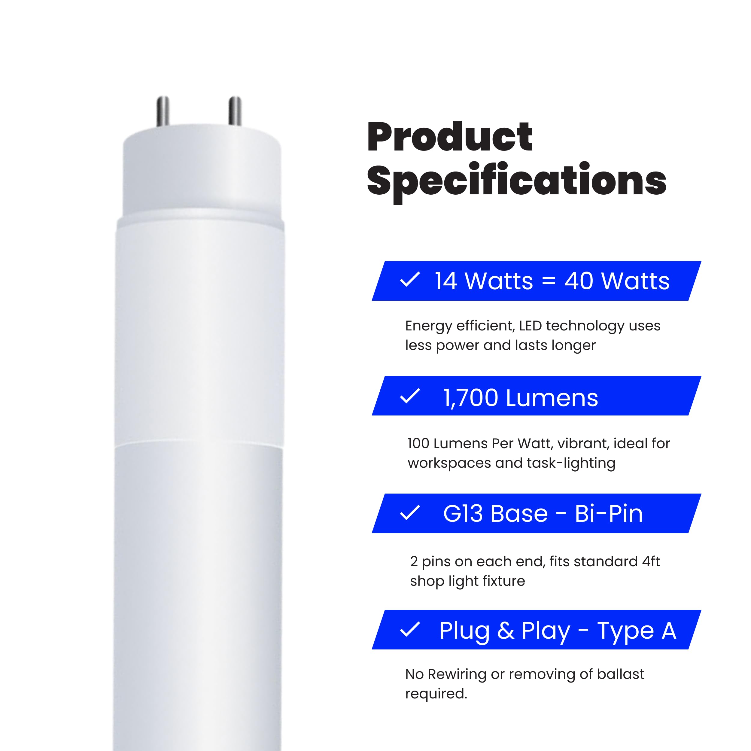 Feit Electric T8 LED Bulbs 4ft - 32W Equivalent, Type A Tube Light (Plug & Play), T8/T12 LED Fluorescent Replacement - 4 Pack, 5000K Daylight, Frosted - Perfect for Office, Garage & Warehouse Lighting