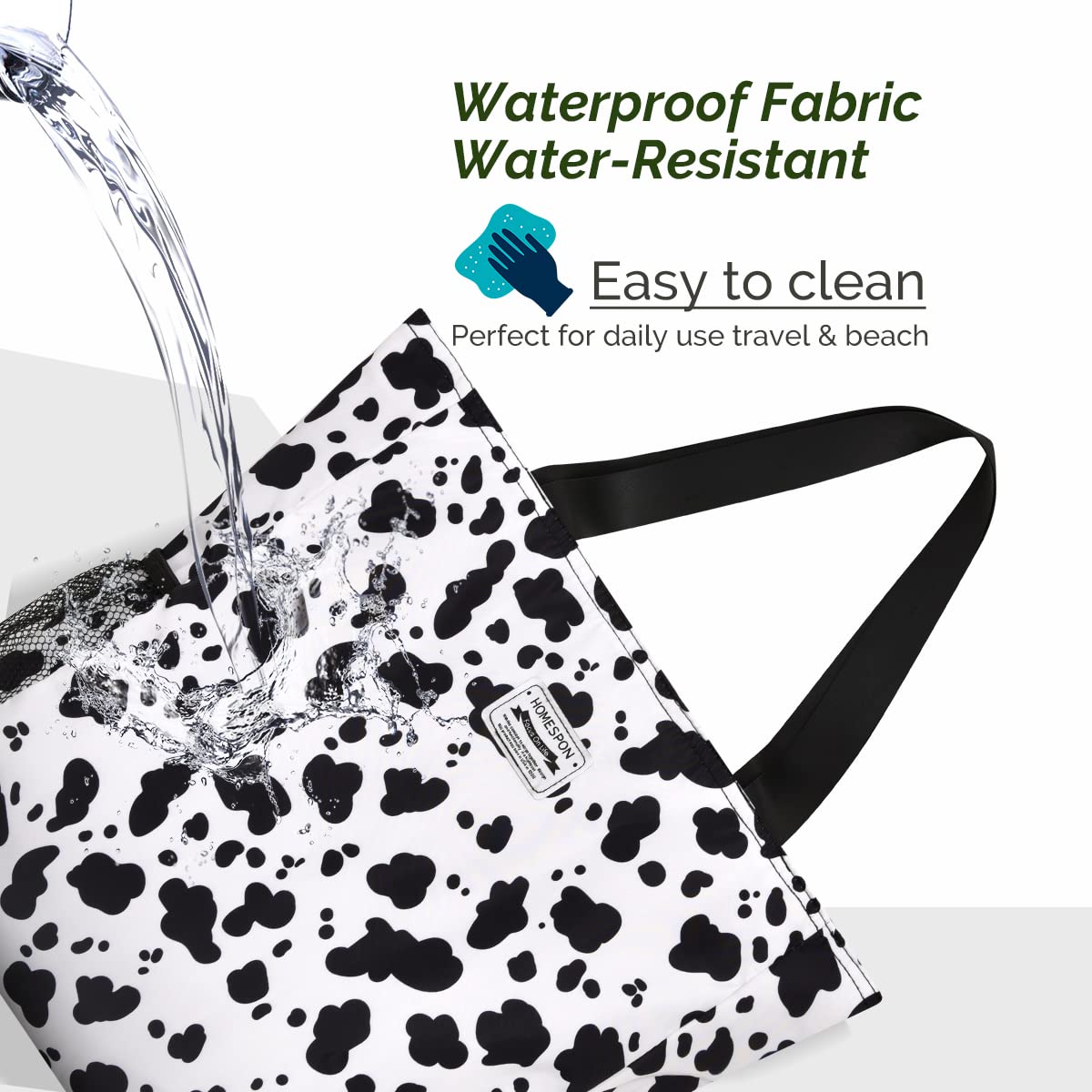 Burninger Large Waterproof Beach Tote Bag for Women - Sandproof Zippered Pool Bag with Pockets - Perfect for Travel, Gym, Vacation & Summer Outings