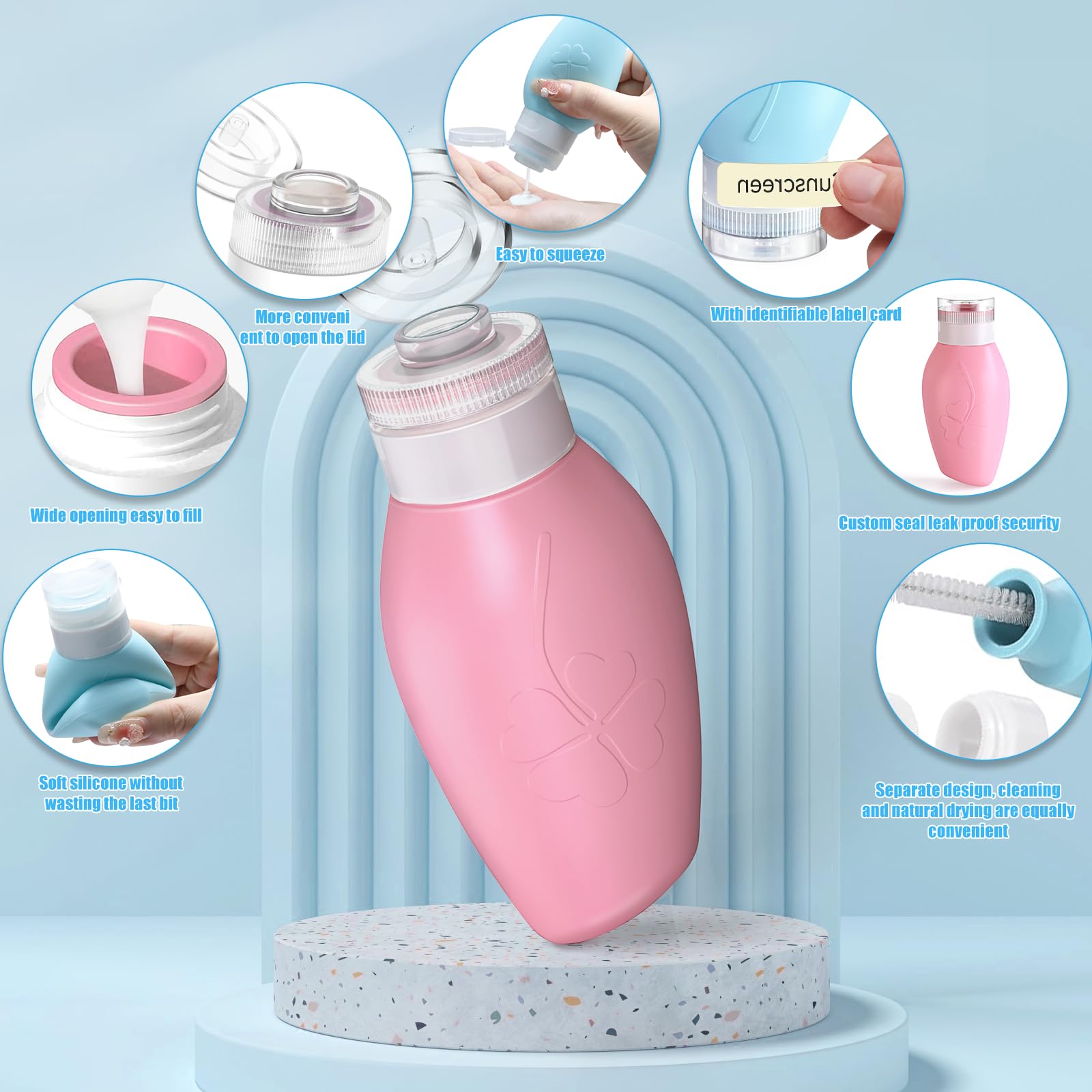 BPA Free 3oz (4 Pack) Leak Proof Silicone Travel Bottles for Toiletries - Squeezable TSA Approved Containers for Shampoo, Lotion & Cosmetics | Perfect Travel Essentials for Women, Men & Carry-On Luggage | Ideal for Airplane Trips, Gym Bags & Vacation Packing