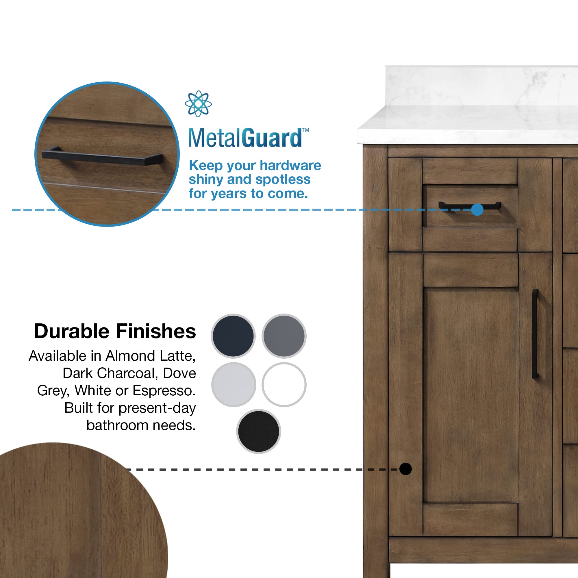 Ove Decors Tahoe 48-Inch Bathroom Vanity in Almond Latte Brushed Finish - Modern Double Sink Vanity with Soft-Close Drawers for Master Bathroom or Guest Bath Remodel