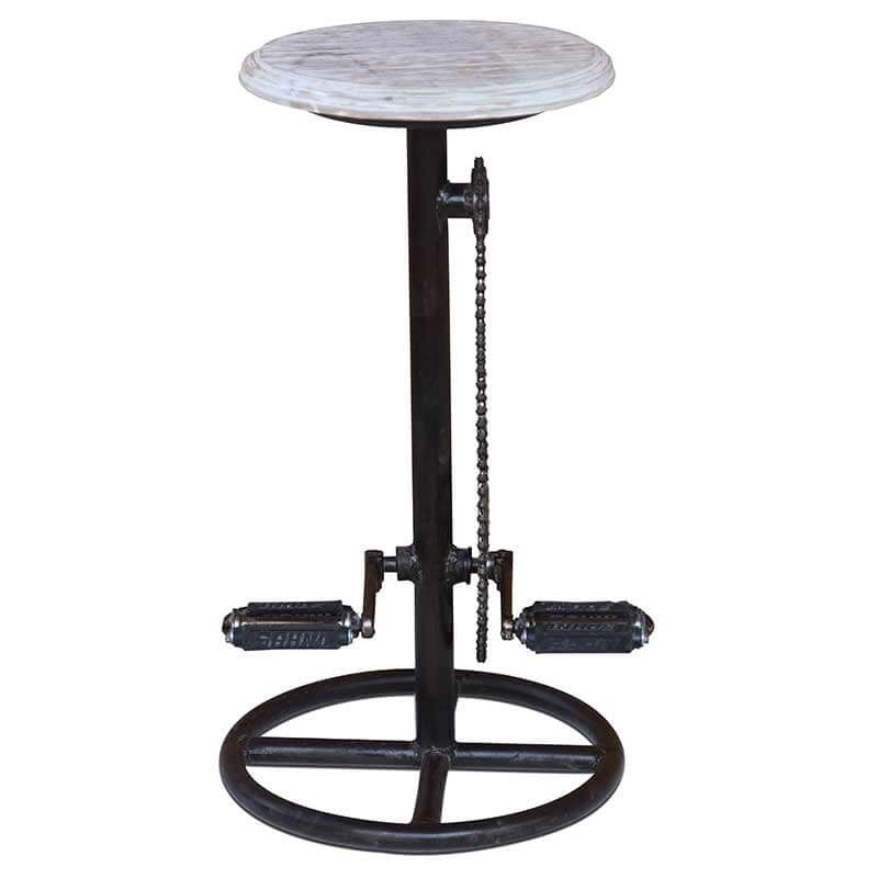 Handmade Mango Wood Cycle Stool with White Wash Finish - Rustic Bar Stool for Kitchen, Dining Room, or Outdoor Patio Seating