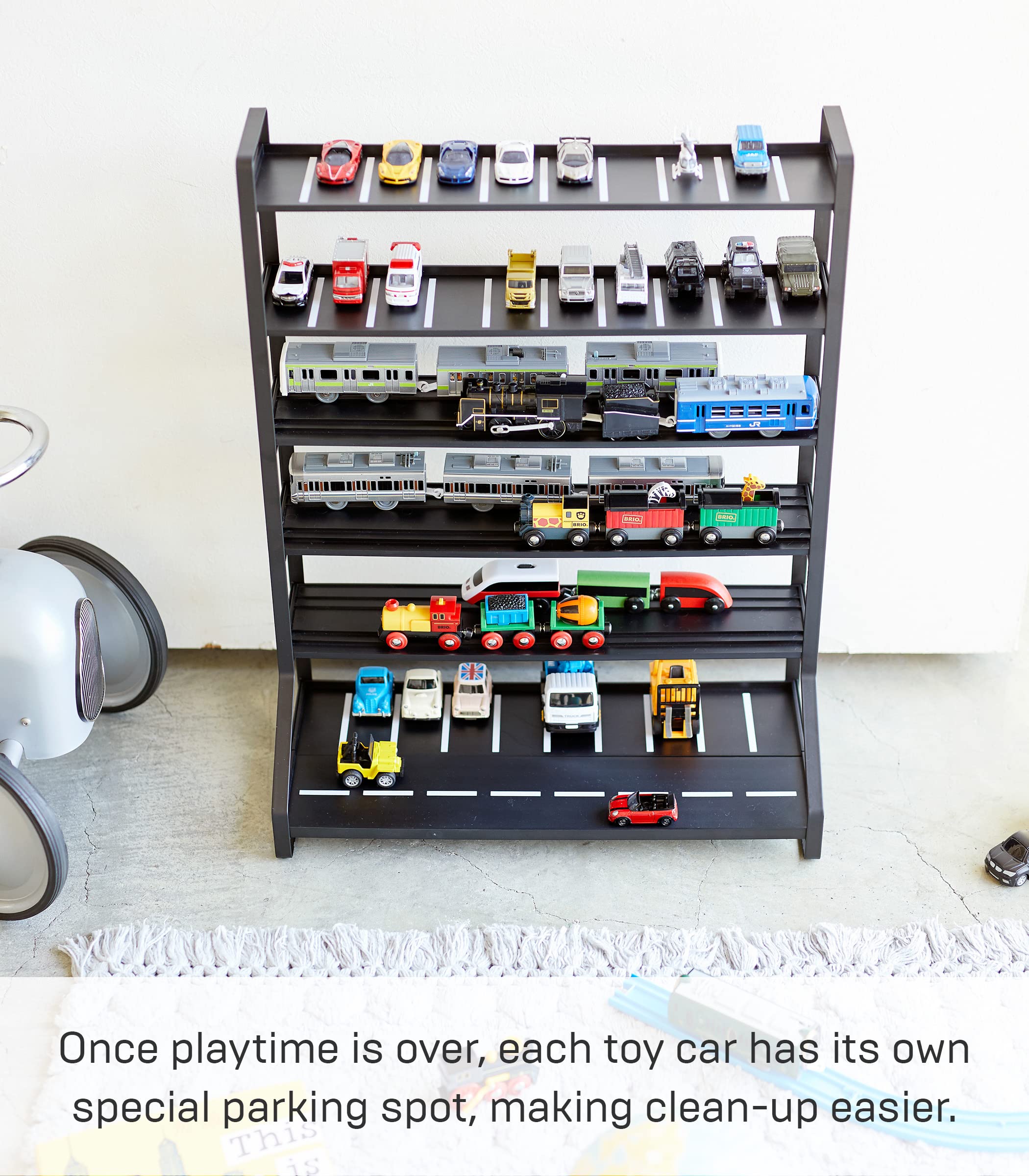 Yamazaki Home Tower Train Storage Display for Hot Wheels & Model Cars | Durable Steel Toy Organizer for Kids | Perfect for Playrooms, Playrooms & Collectors' Displays