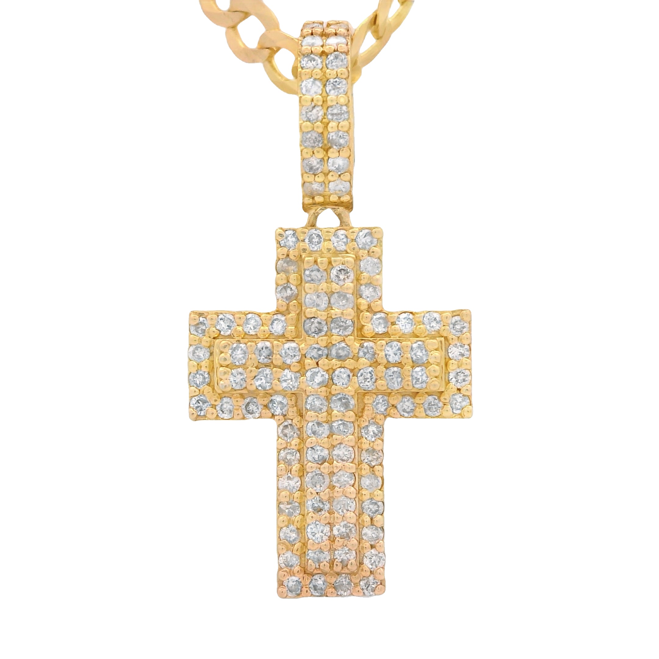 14K Gold Diamond Cross Pendant with Solid Cuban Chain Necklace - 18 Inches | Elegant Religious Jewelry for Women & Men | Perfect for Gifts, Weddings & Everyday Wear