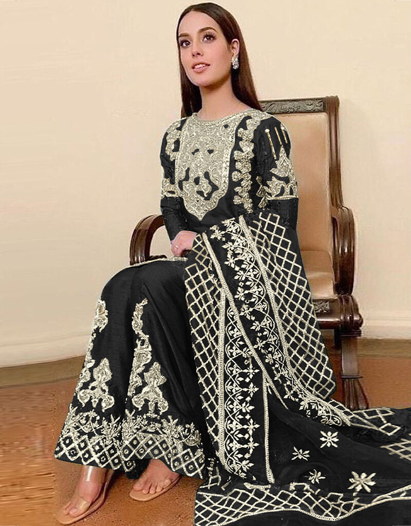 Elegant Black Organza Silk Palazzo Suit for Women - Indian Ethnic Wear for Weddings & Festivals | Perfect for Special Occasions & Cultural Events