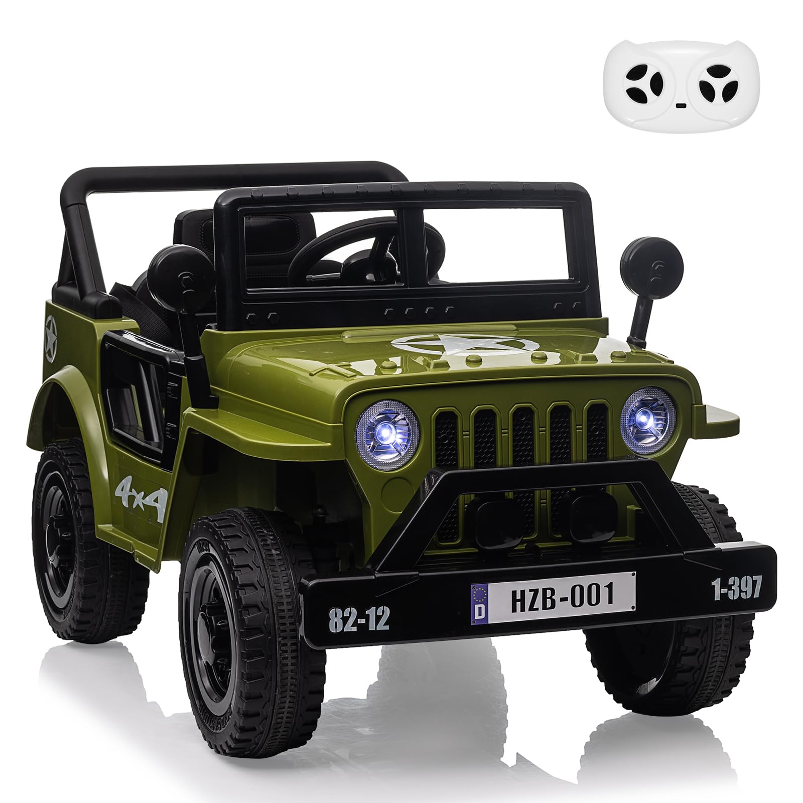 12V Electric Ride On Truck for Kids with Remote Control, Spring Suspension, LED Lights & Music - Adjustable Speed, Safety Belt - Green Toy Car for Boys & Girls Ages 3+ | Outdoor Play, Birthday Gift, Backyard Fun
