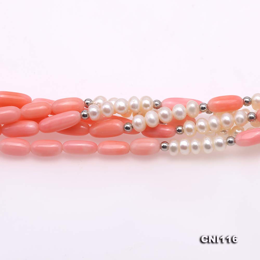 Elegant Multi-Strand Pink & White Pearl Necklace for Women - 27
