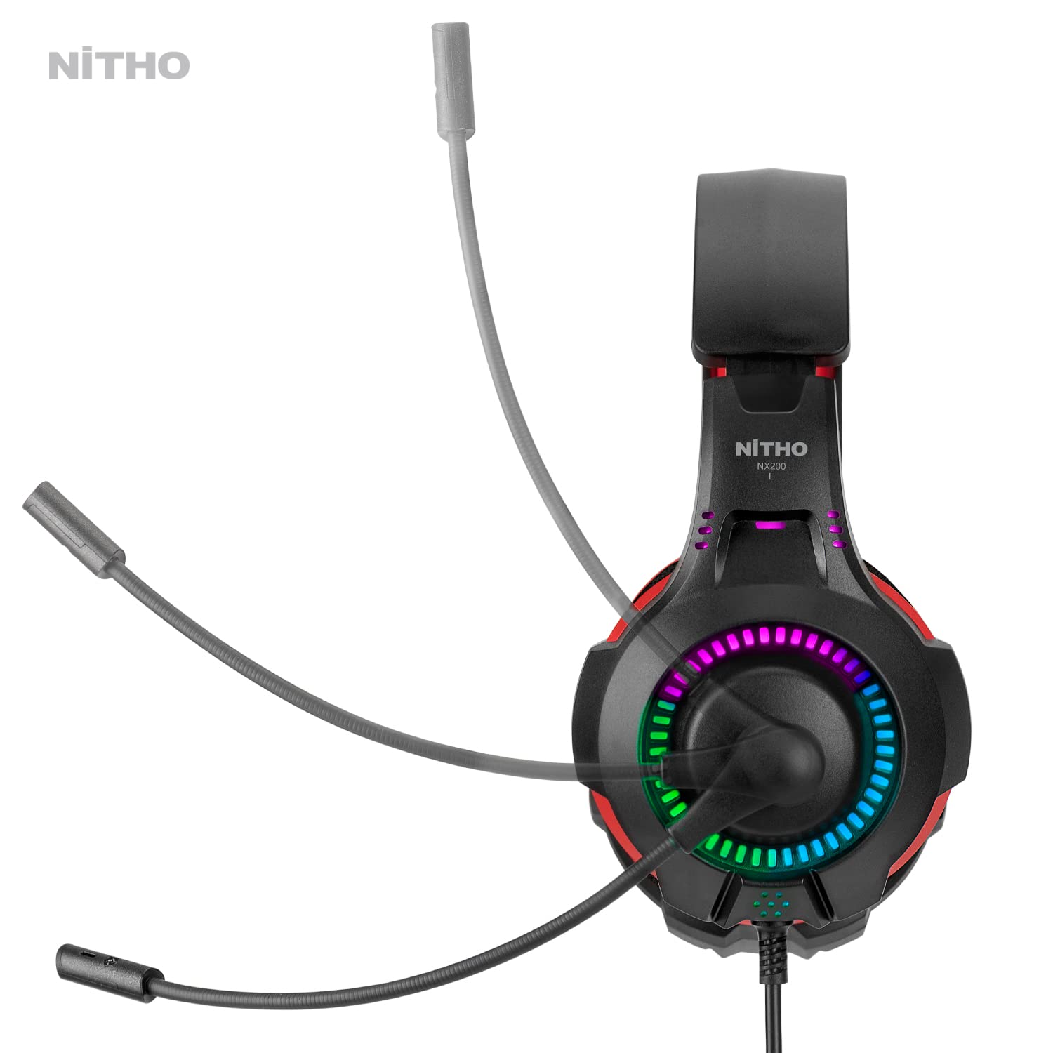 NITHO NX200 Gaming Headset for PC, PS4, PS5, Xbox, Mobile & Tablet - Stereo Surround Sound Headphones with Flip-Up Microphone, RGB Lighting (Red) - Perfect for Online Gaming, Streaming & Video Calls