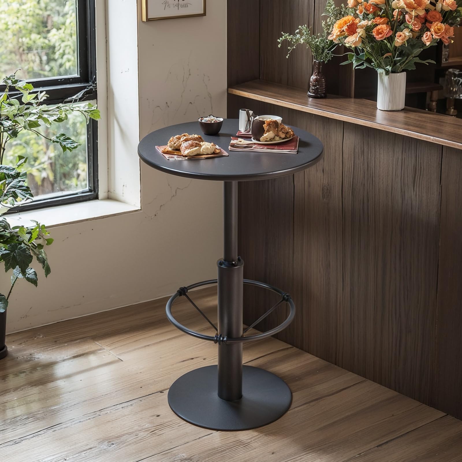 LOKKHAN 37.4 Inch Rustic Industrial Bar Height Table - 23.6 Inch Round Metal Pub Table for Dining Room, Bistro & Cocktail Standing - Matte Black Finish - Perfect for Home Bars, Restaurants & Outdoor Entertaining