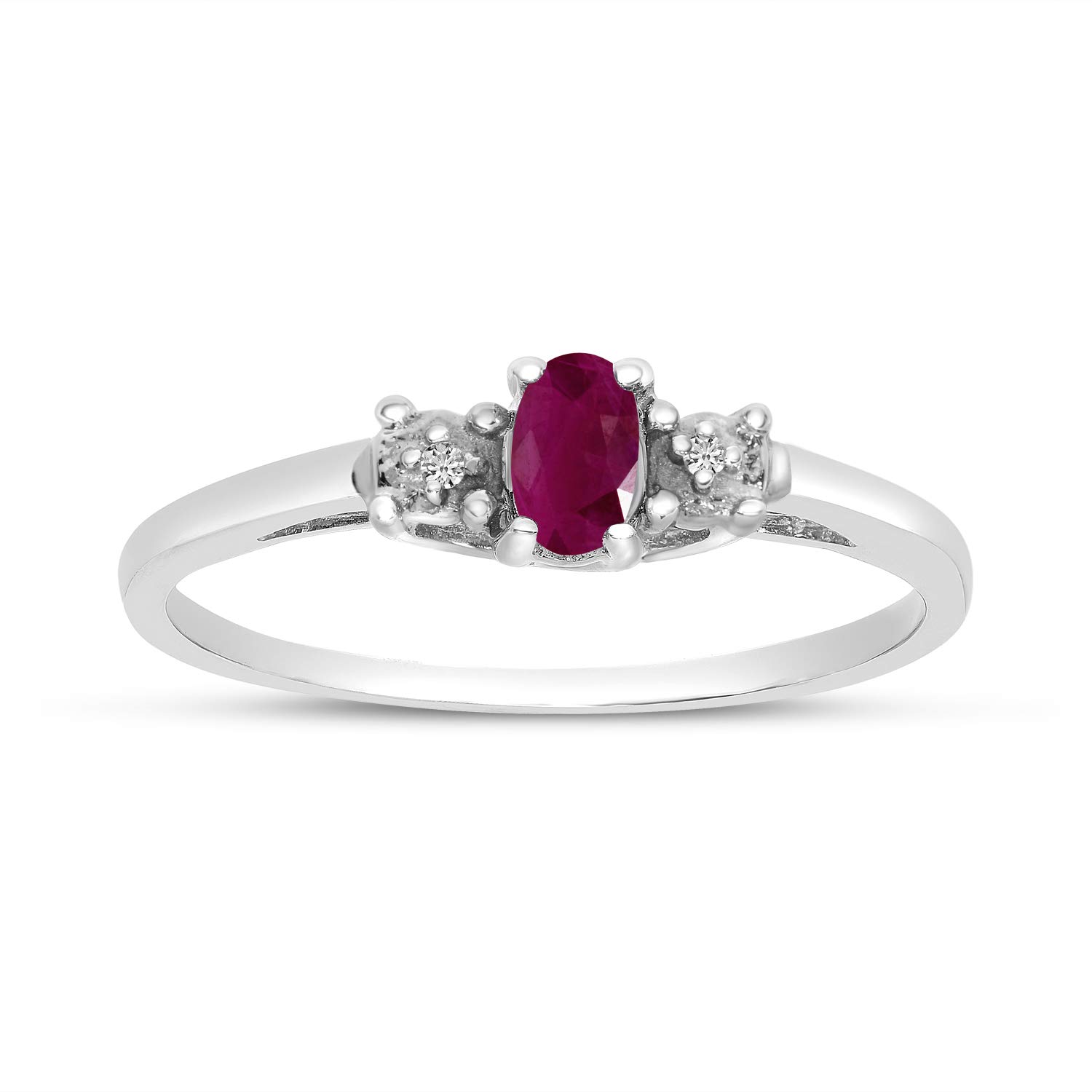 Jewels By Lux 10k White Gold Genuine Birthstone Solitaire Oval Gemstone & Diamond Ring for Wedding, Engagement, Anniversary - Perfect Gift for Her