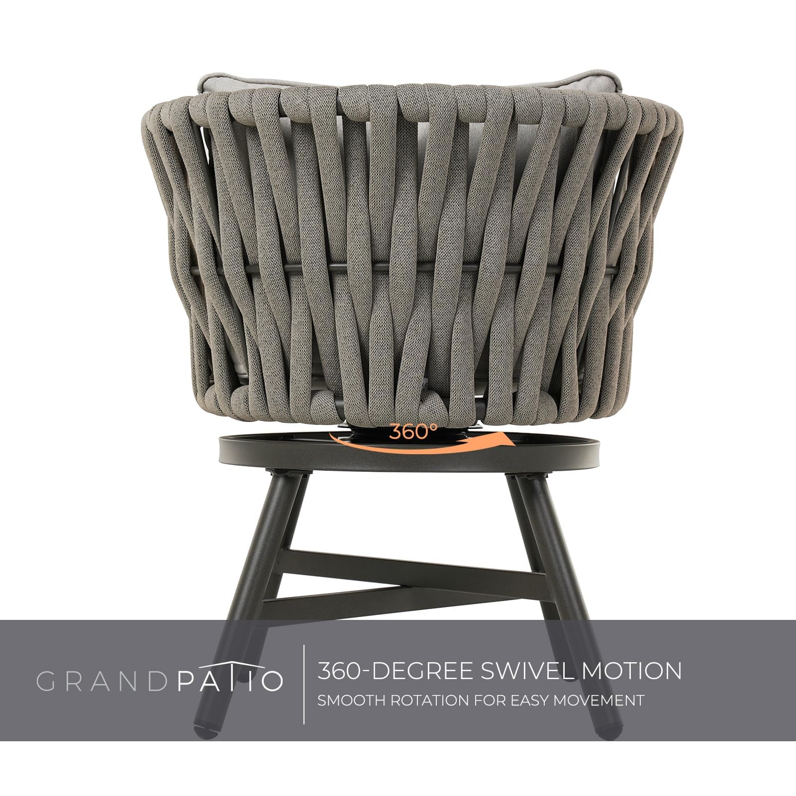 7-Piece Outdoor Dining Set for 6 with Swivel Rope Wicker Chairs & Rectangular Faux Wood Table - Grey Patio Furniture for Backyard, Garden, Poolside Dining