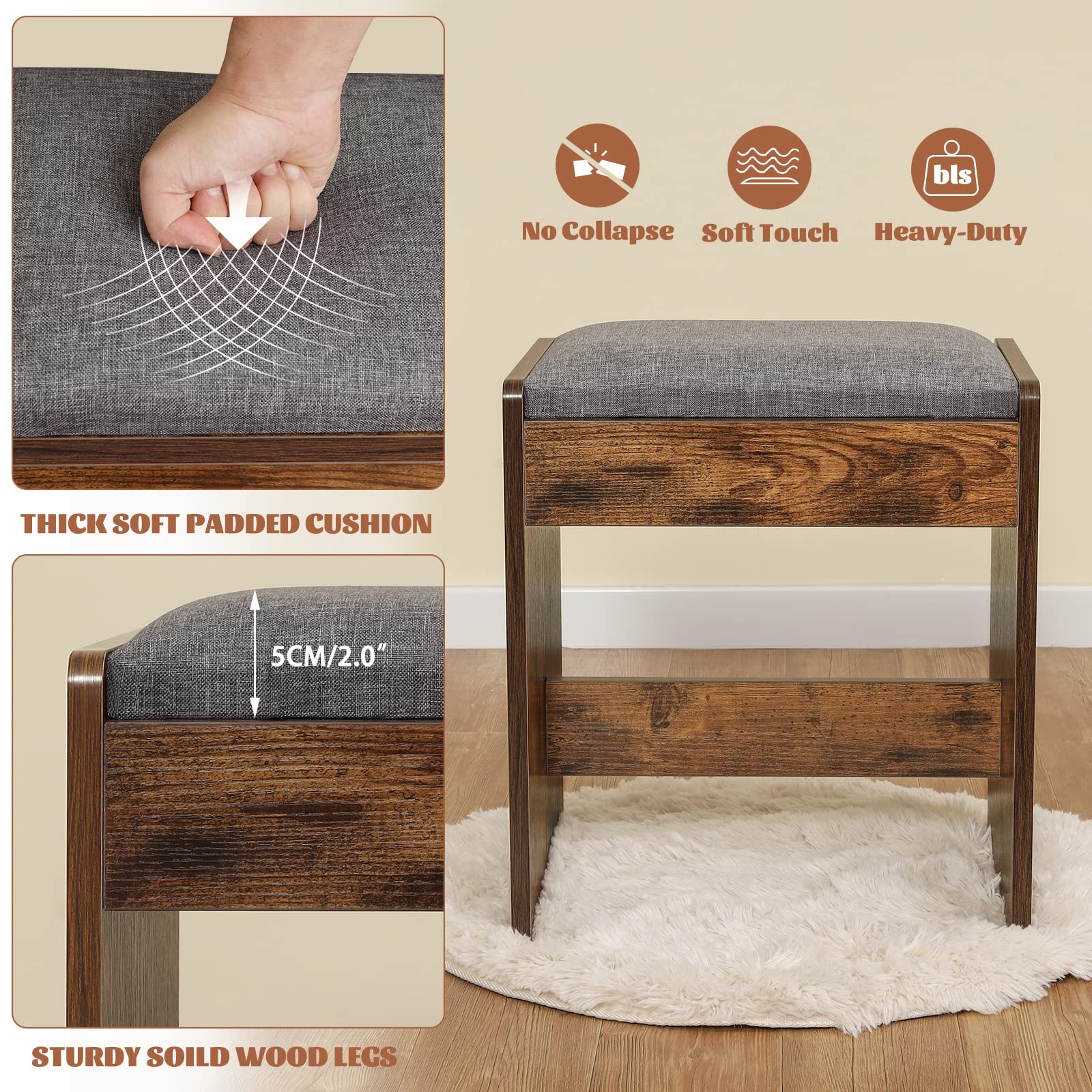 USIKEY 43.5 Inch Large Makeup Vanity Desk with LED Lights & Mirror - 5 Drawers Vanity Table Set with Storage Shelves & Stool for Women & Girls (Rustic Brown) - Perfect for Bedroom, Dressing Room & Beauty Salon