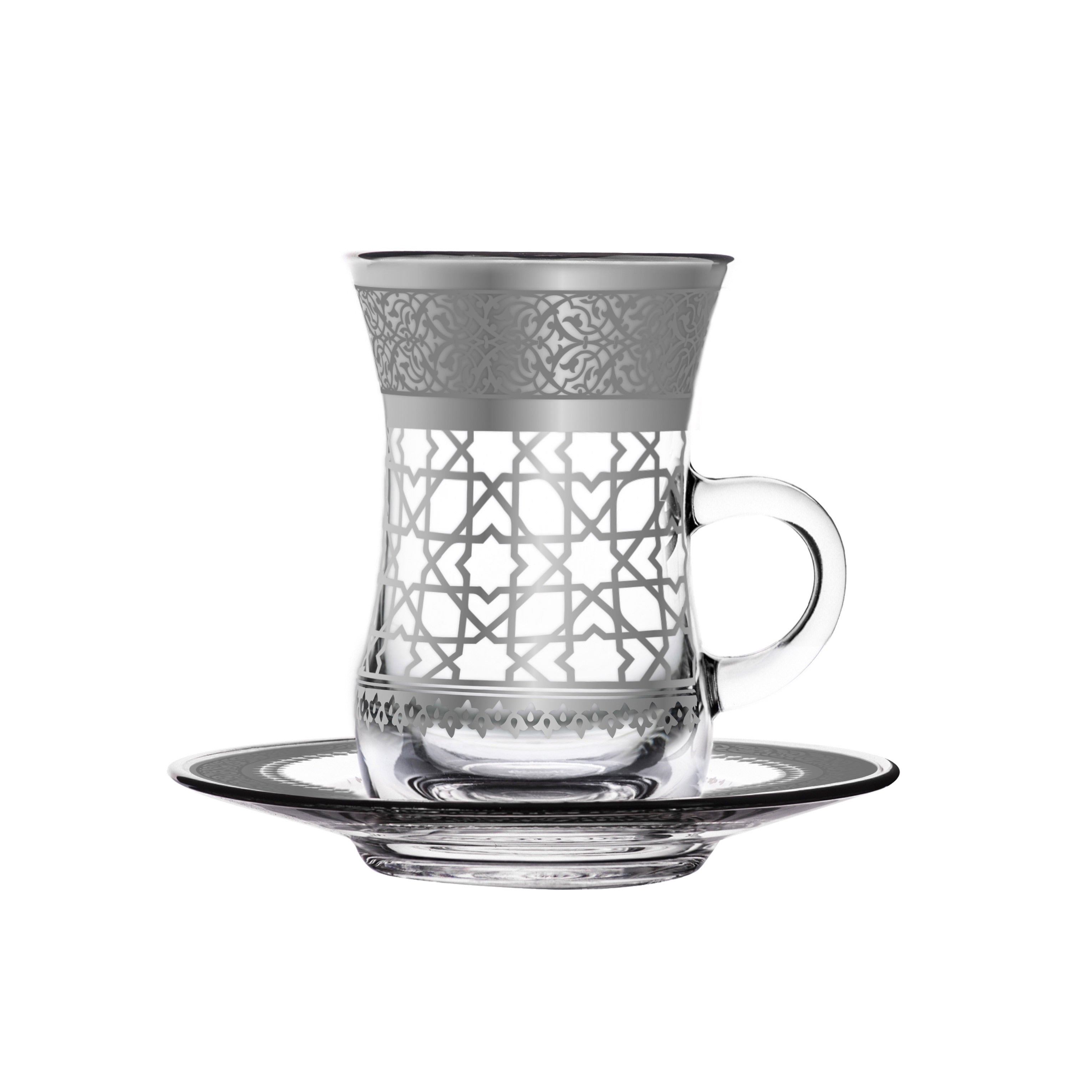 Dimlaj Cordoba 6-Piece Platinum Tea Cup Set - Elegant Porcelain Cups for Afternoon Tea, Coffee, and Gifts - Perfect for Home, Office, and Party Use