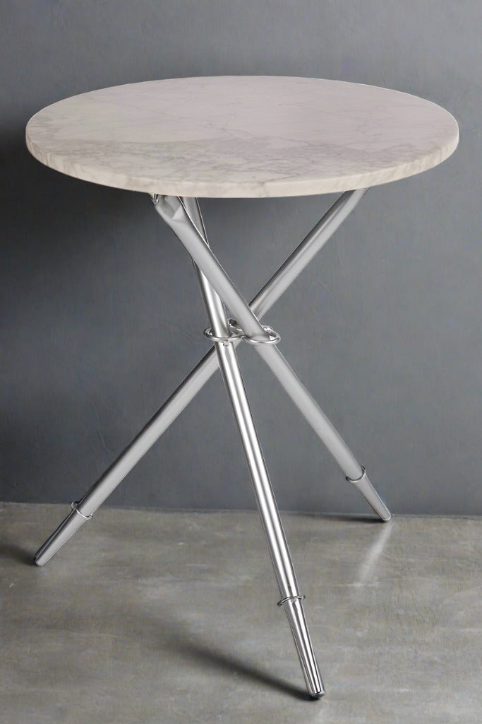 Ethelle Foldable Marble Side Table - Portable End Table for Living Room, Bedroom, Patio & Outdoor Use - Modern Accent Table with Sturdy Metal Frame