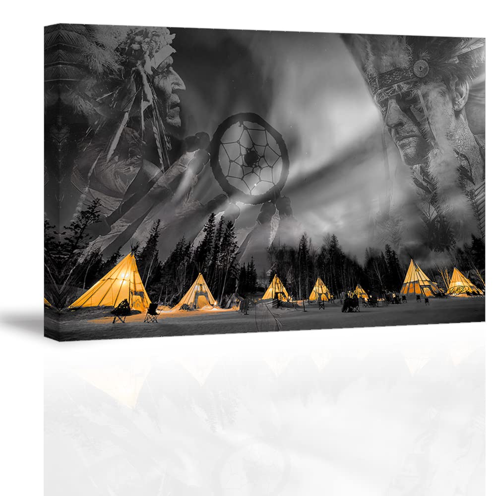 Waterproof Native American Wall Art - 24x36 Framed Wood Decor for Home & Office - Inspirational Black and White Artwork - Perfect for Living Room, Bedroom or Workspace Decor