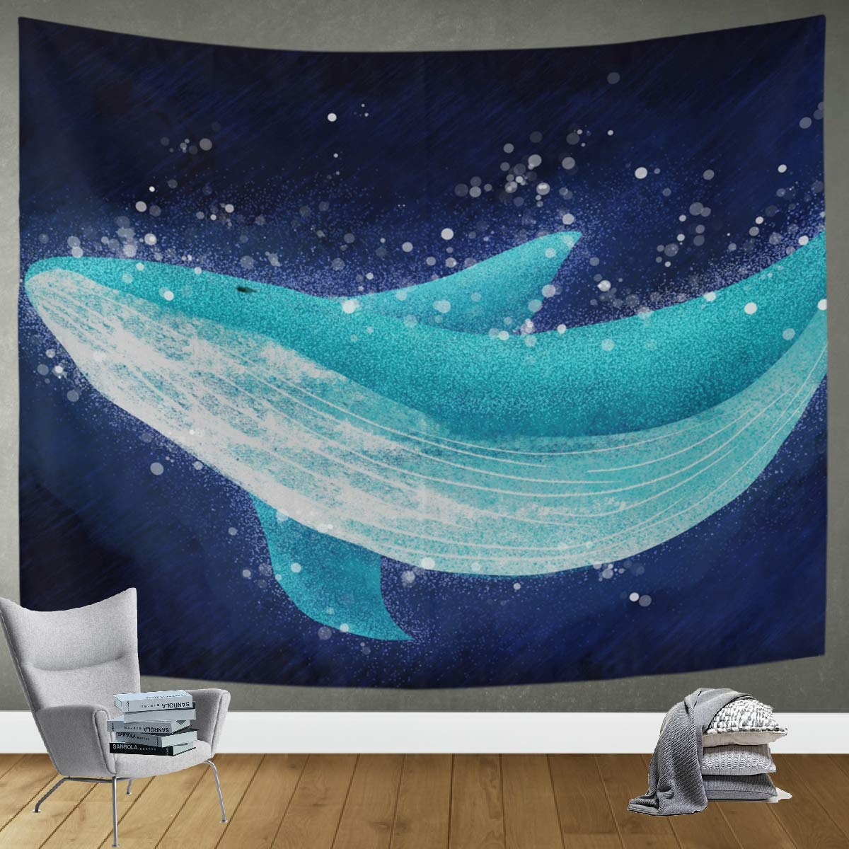 DOMIKING Whale Marine Life Wall Hanging Tapestry - 90x60 Inch Trippy Ocean Themed Bedroom & Living Room Decor for Boho, Dorm, or Meditation Space