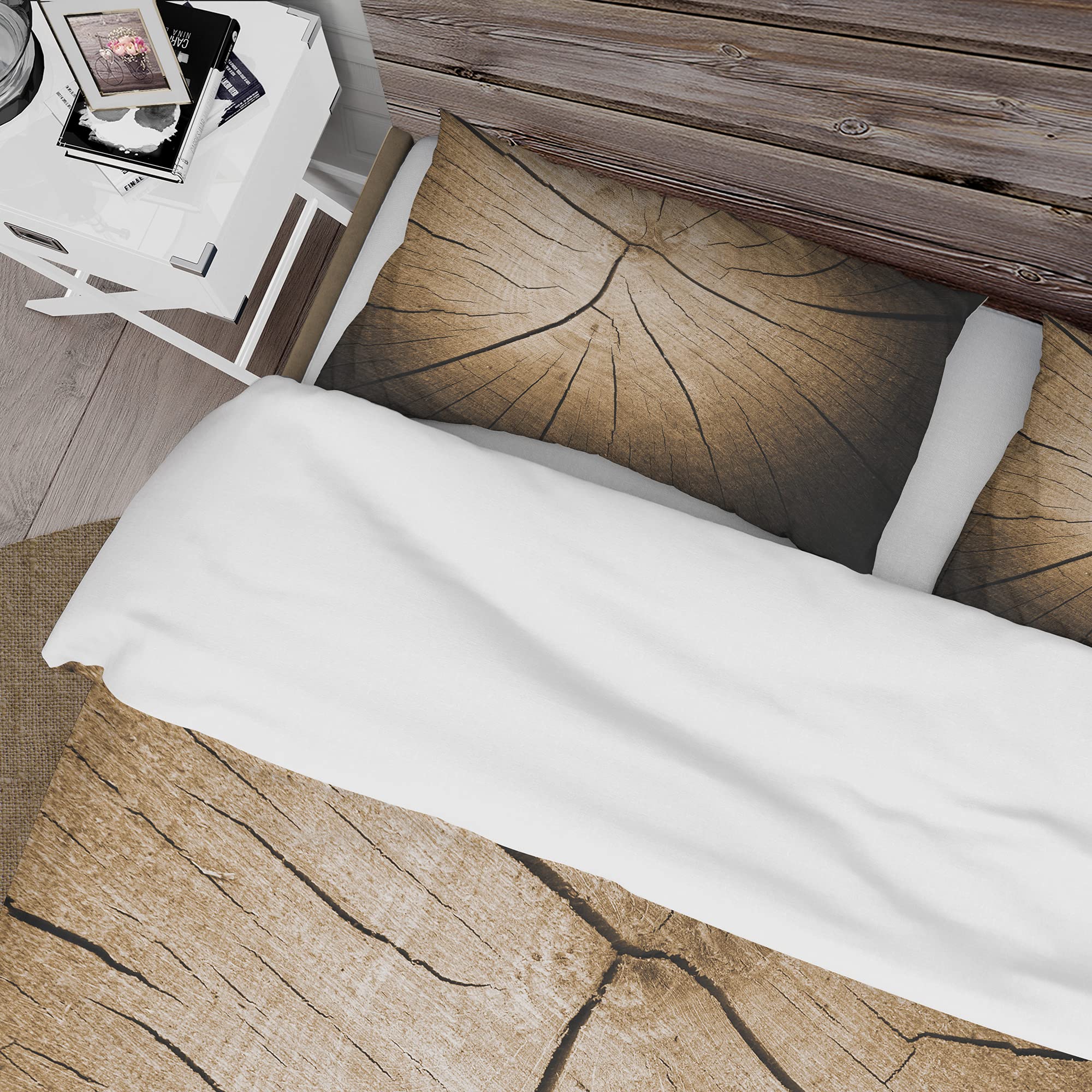DesignQ 'Tree Grooves Annual Rings on Stump' Abstract Duvet Cover Set - King Size Bedding with Nature-Inspired Pattern - Perfect for Modern Bedroom Decor & Cozy Home Atmosphere