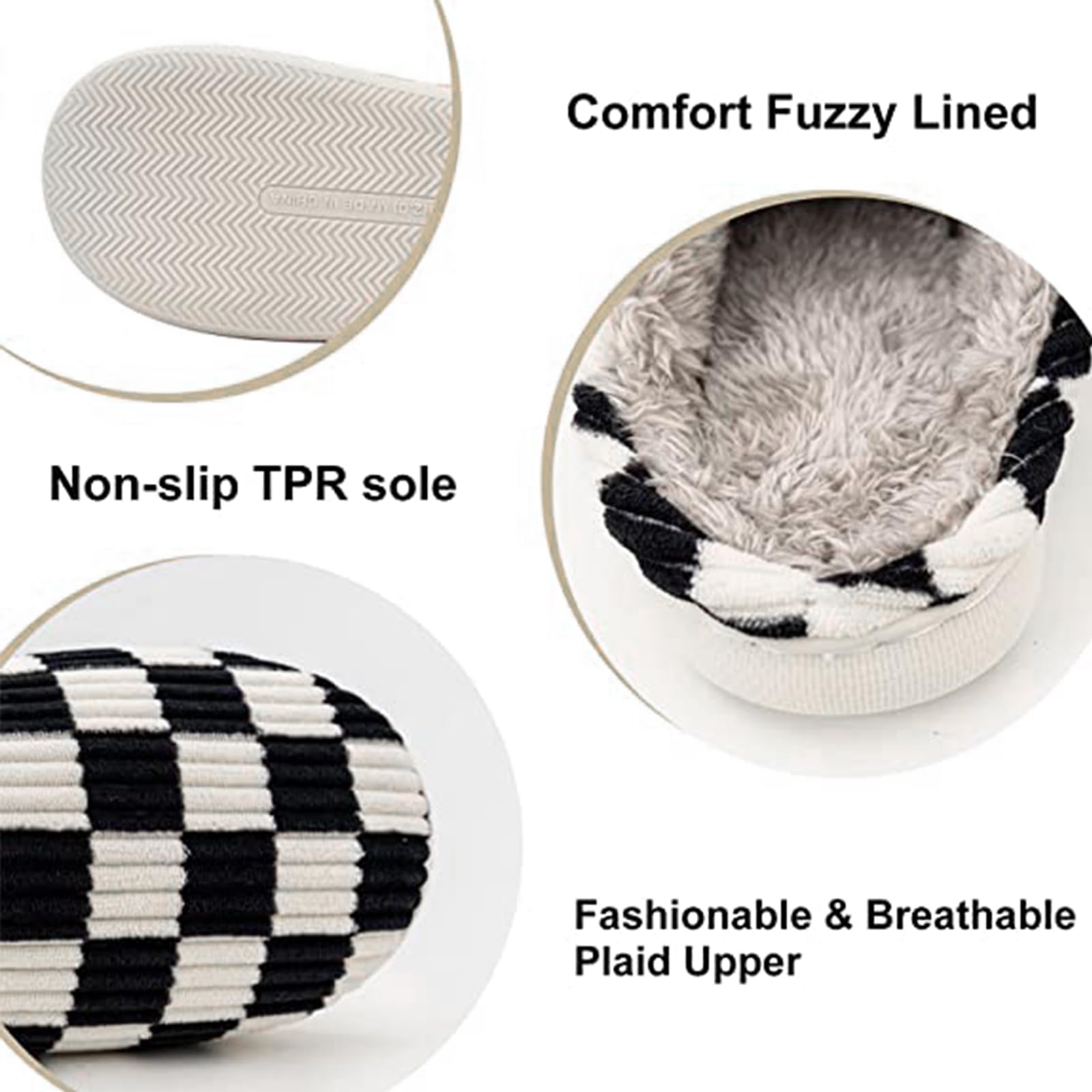 Women's & Men's Fuzzy Memory Foam House Slippers - Plush Faux Fur Lined Indoor/Outdoor Warm Checkered Scuff Slippers for Bedroom, Lounge & Winter Wear (Multiple Sizes) - Cozy Home Comfort & Gift Idea