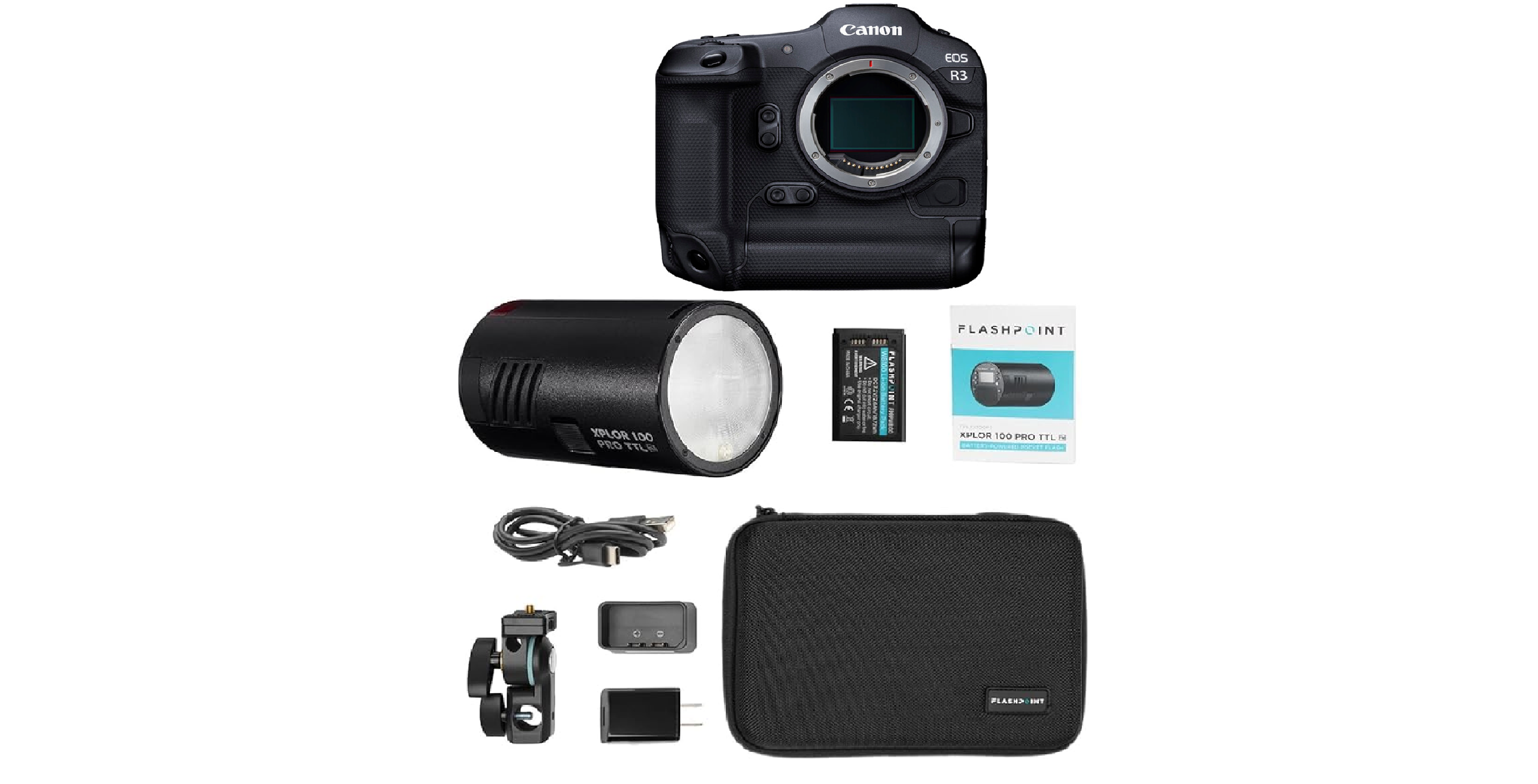 Canon EOS R3 Mirrorless Camera with Flashpoint XPLOR 100 Pro Monolight Kit - Professional Photography Bundle for Studio, Portrait & Outdoor Shooting