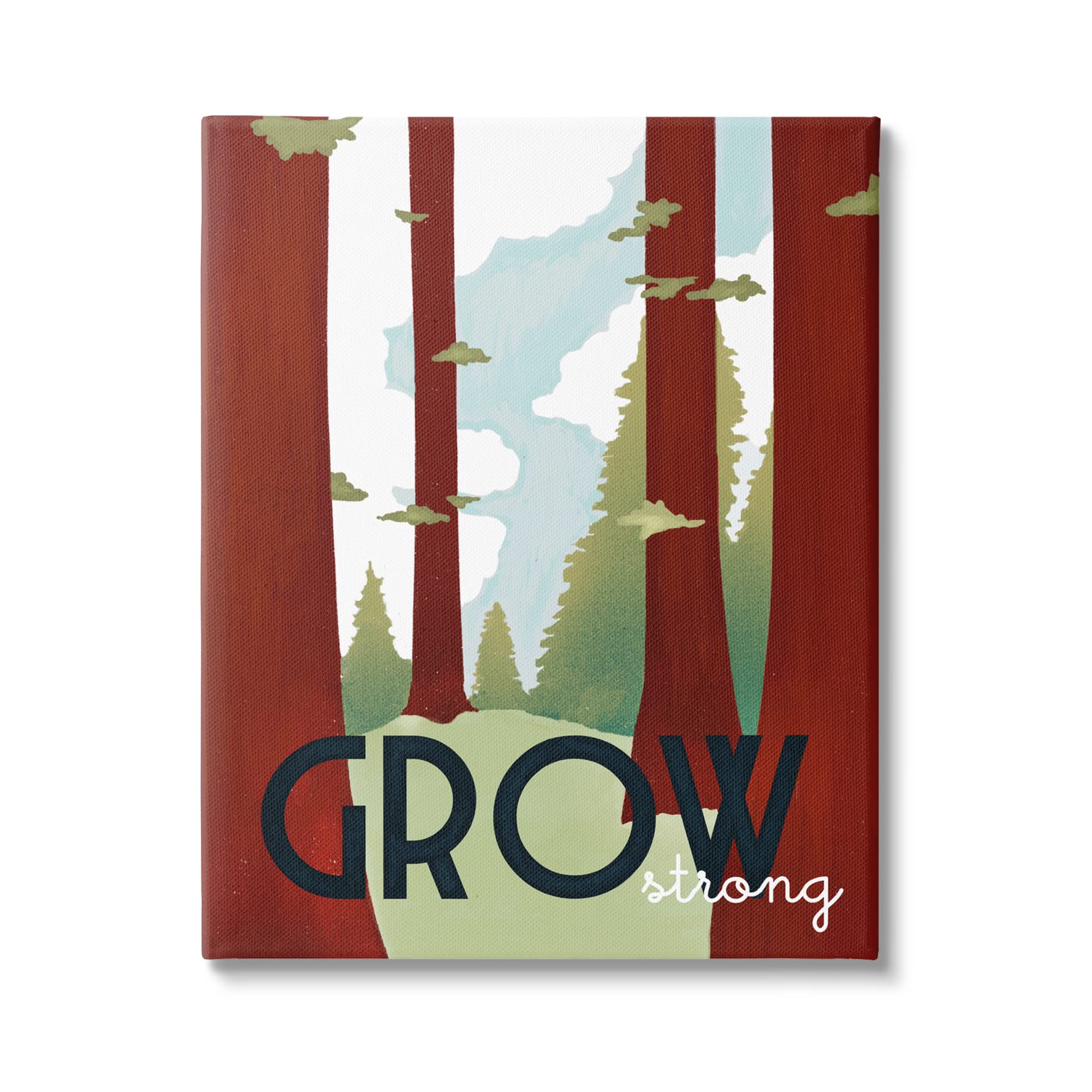 Stupell Industries Grow Strong Forest Trees Pines Landscape Motivational Wall Art - Inspirational Nature Decor for Home, Office & Nursery - Designed by Daphne Polselli