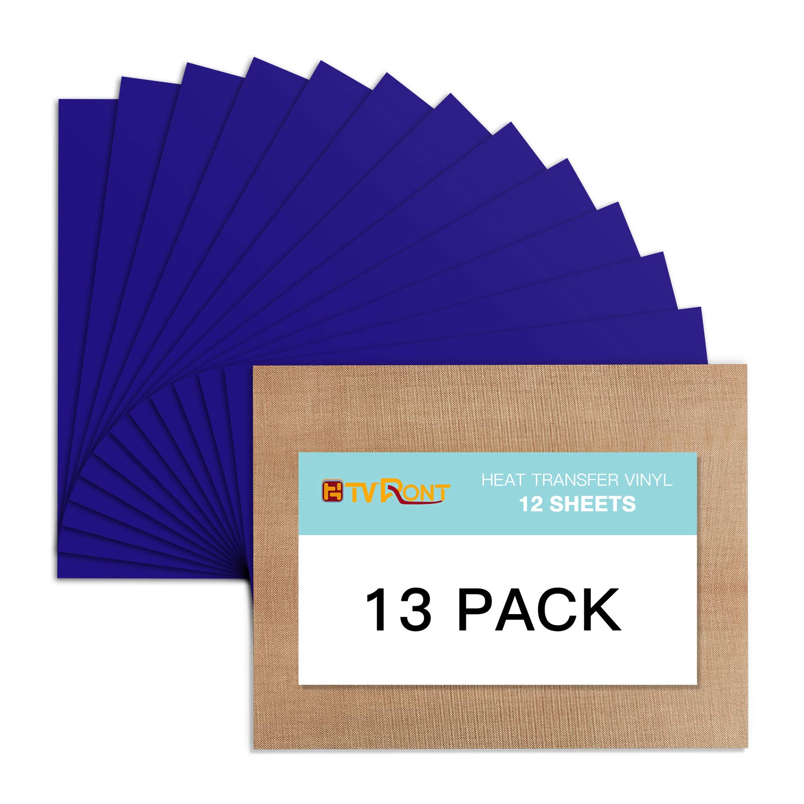 Blue HTV Heat Transfer Vinyl Bundle - 13 Pack 12x10 Inch Iron On Vinyl for T-Shirts | Compatible with Cricut, Silhouette Cameo & Heat Press Machines | Perfect for DIY Crafts, Custom Apparel & Personalized Gifts