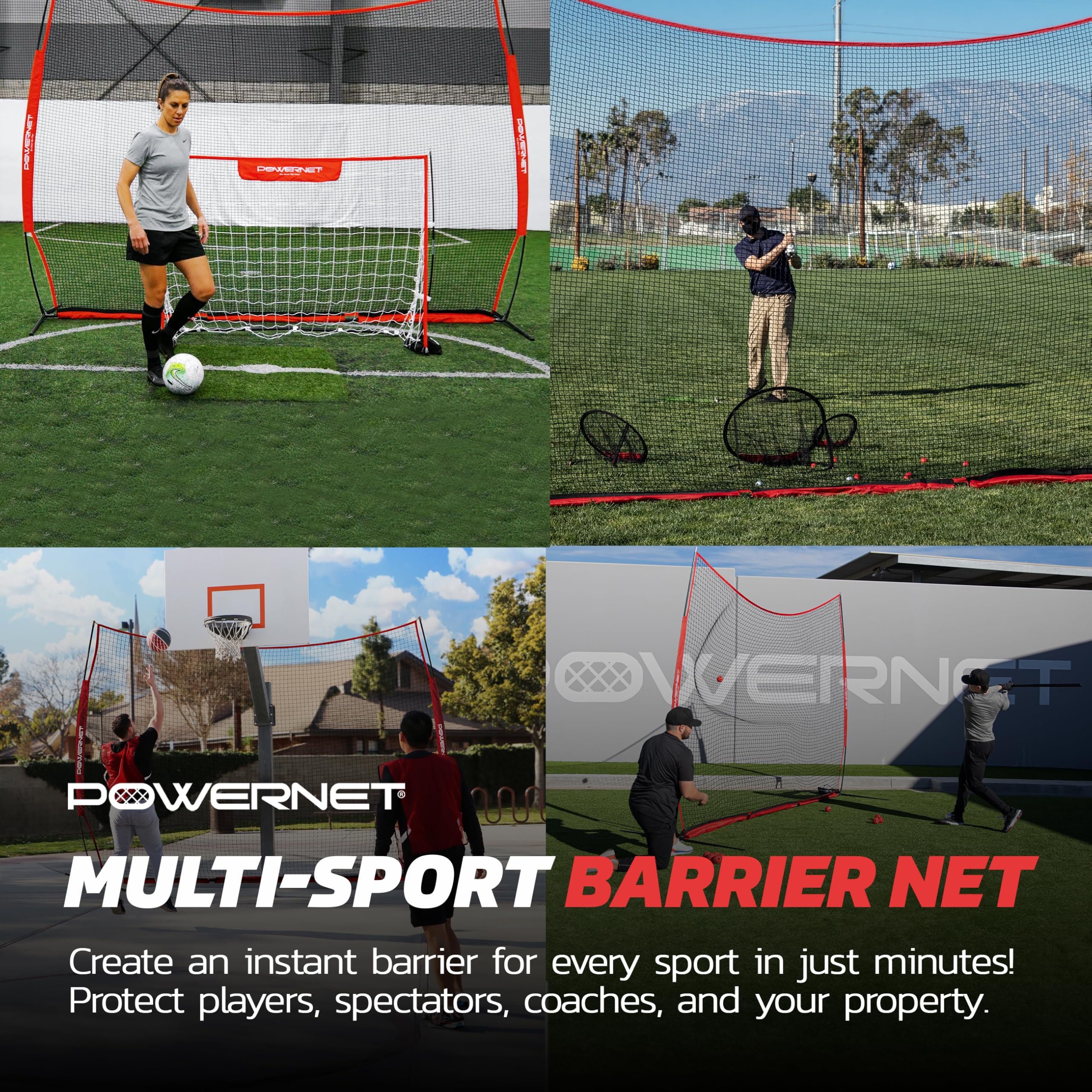 PowerNet Portable Sports Rebounder Net for Basketball, Volleyball, Soccer, Baseball, Softball & Lacrosse | Indoor/Outdoor Safety Backstop for Backyard, Garage & Driveway | Perfect for Training, Practice & Game Protection