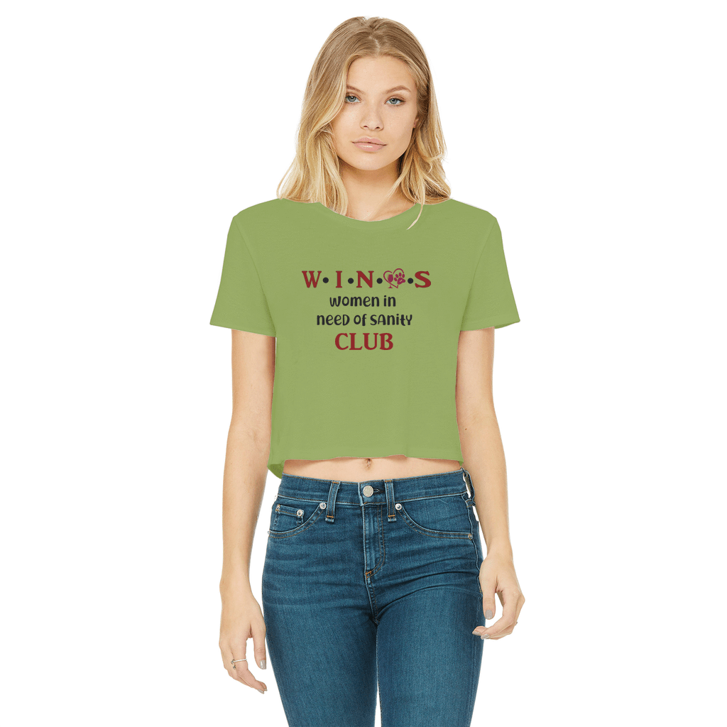 WineyBitches.Co Winos Club Classic Women's Cropped Raw Edge T-Shirt | Vintage Style Tee for Wine Lovers | Casual Outfit for Girls Night Out & Wine Tasting Events