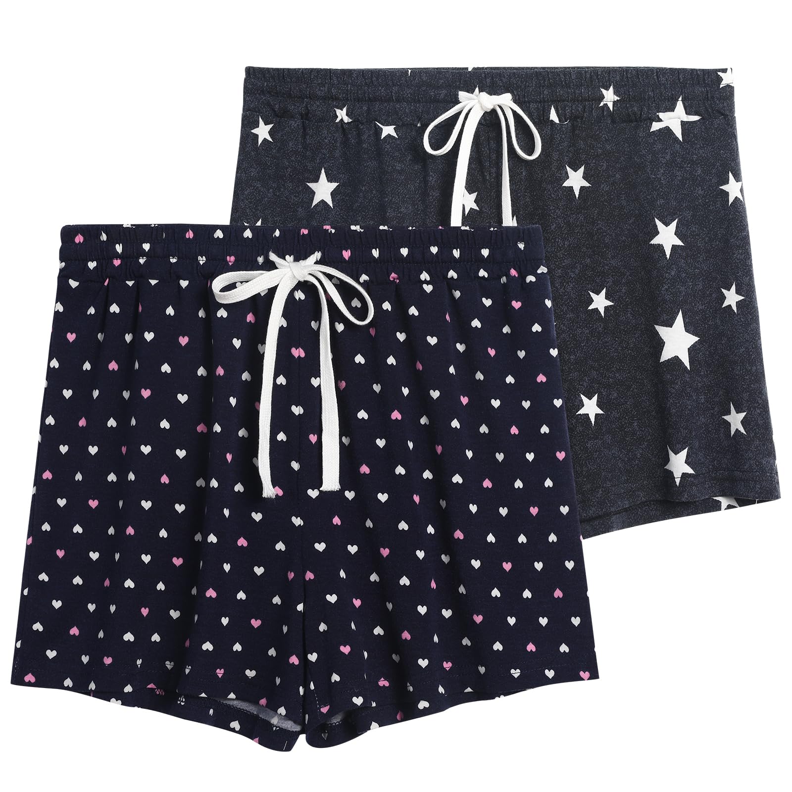 2 Pack Women's Cotton Pajama Shorts - Soft Sleep Shorts with Drawstring Waist for Lounge & Nightwear | Perfect for Summer, Travel & Relaxing at Home