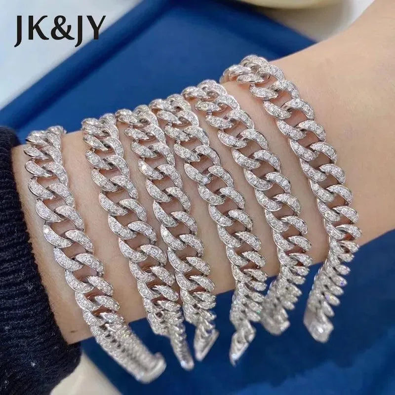 18K White Gold Natural Diamond Cuban Link Bracelet 8mm - Shiny Luxury Jewelry for Women - Perfect for Parties, Weddings & Special Occasions