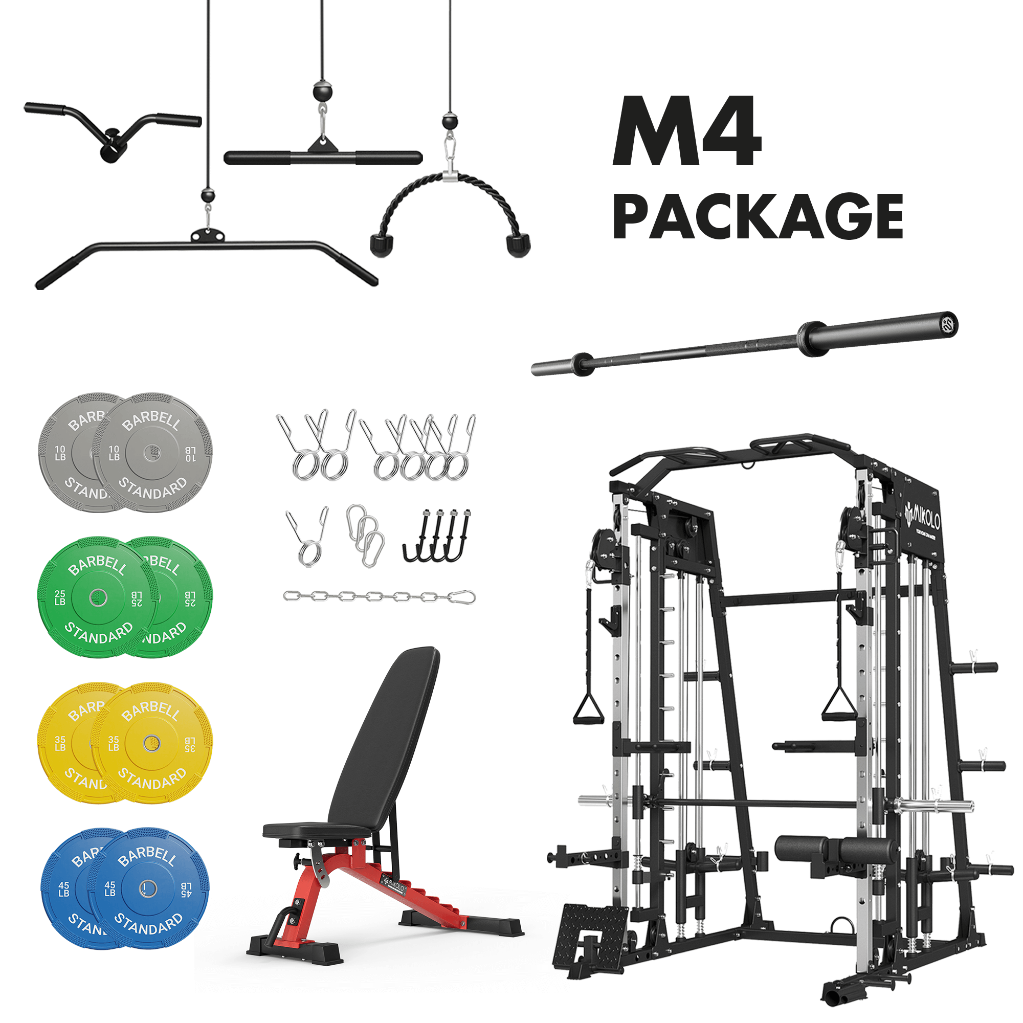 MIKOLO M4 Home Gym Package - Full Body Workout Equipment for Strength Training & Fitness - Perfect for Home, Garage, or Small Space Gym Setup